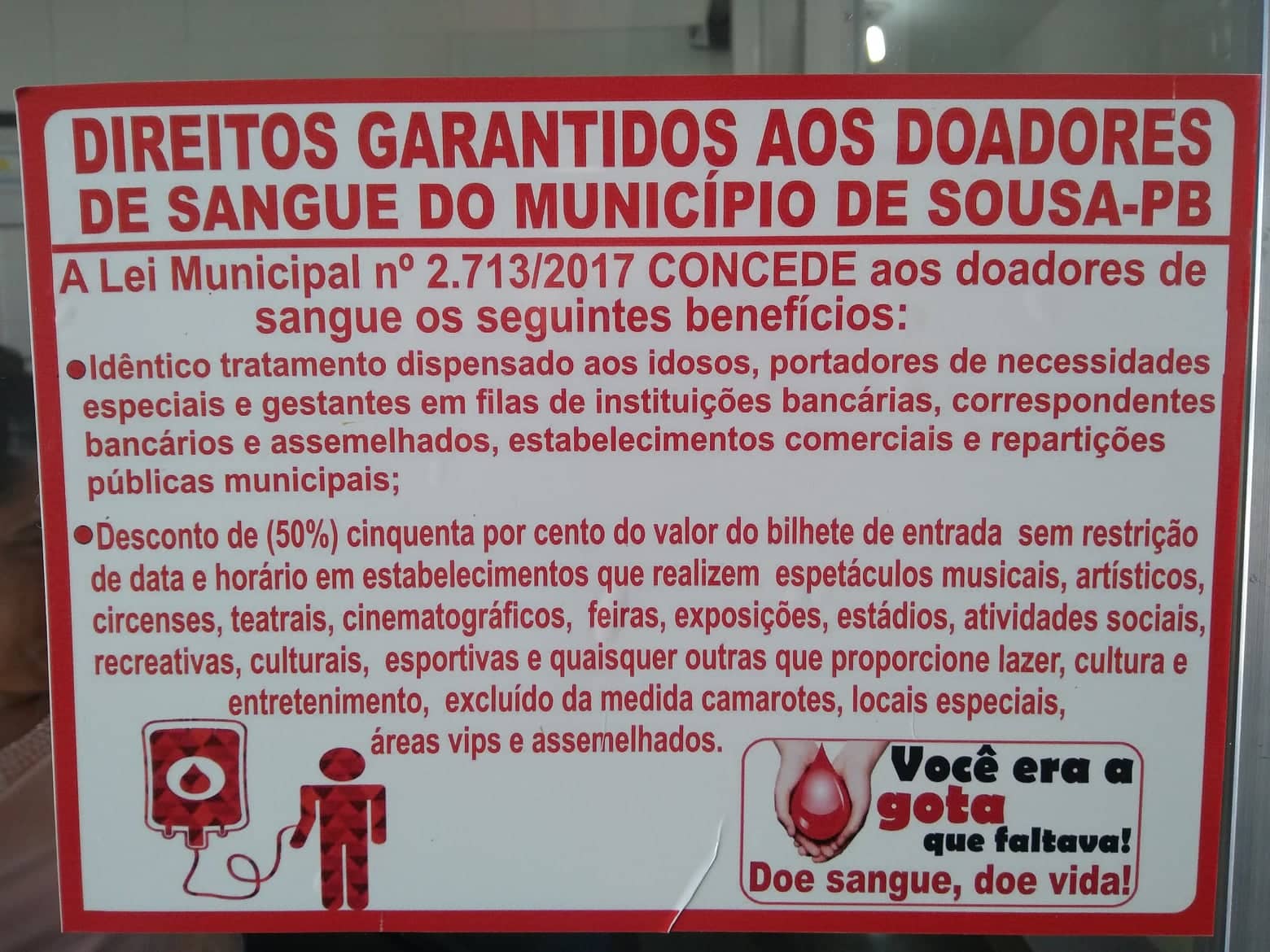 Lei que garante benefícios a doadores de sangue.